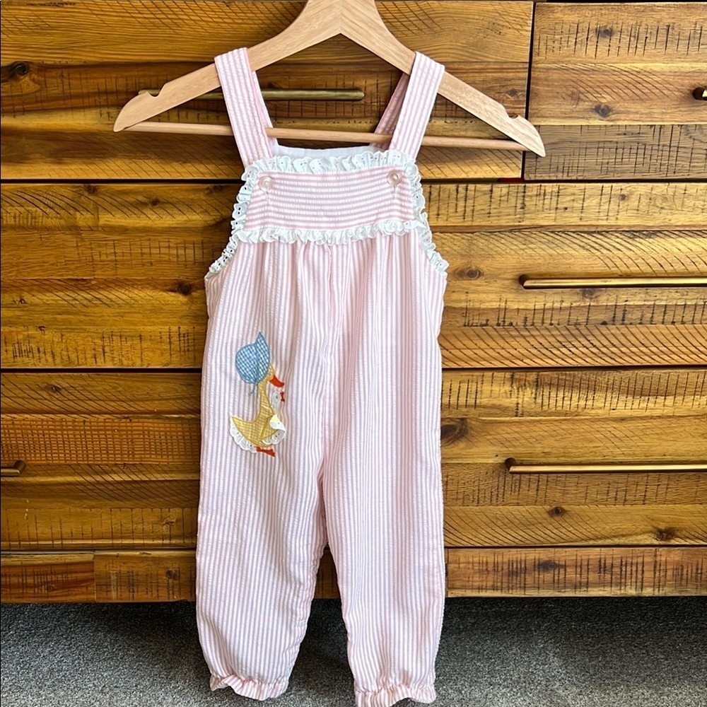 Vintage By Thomas Seersucker Romper White Pink Duck Made In USA